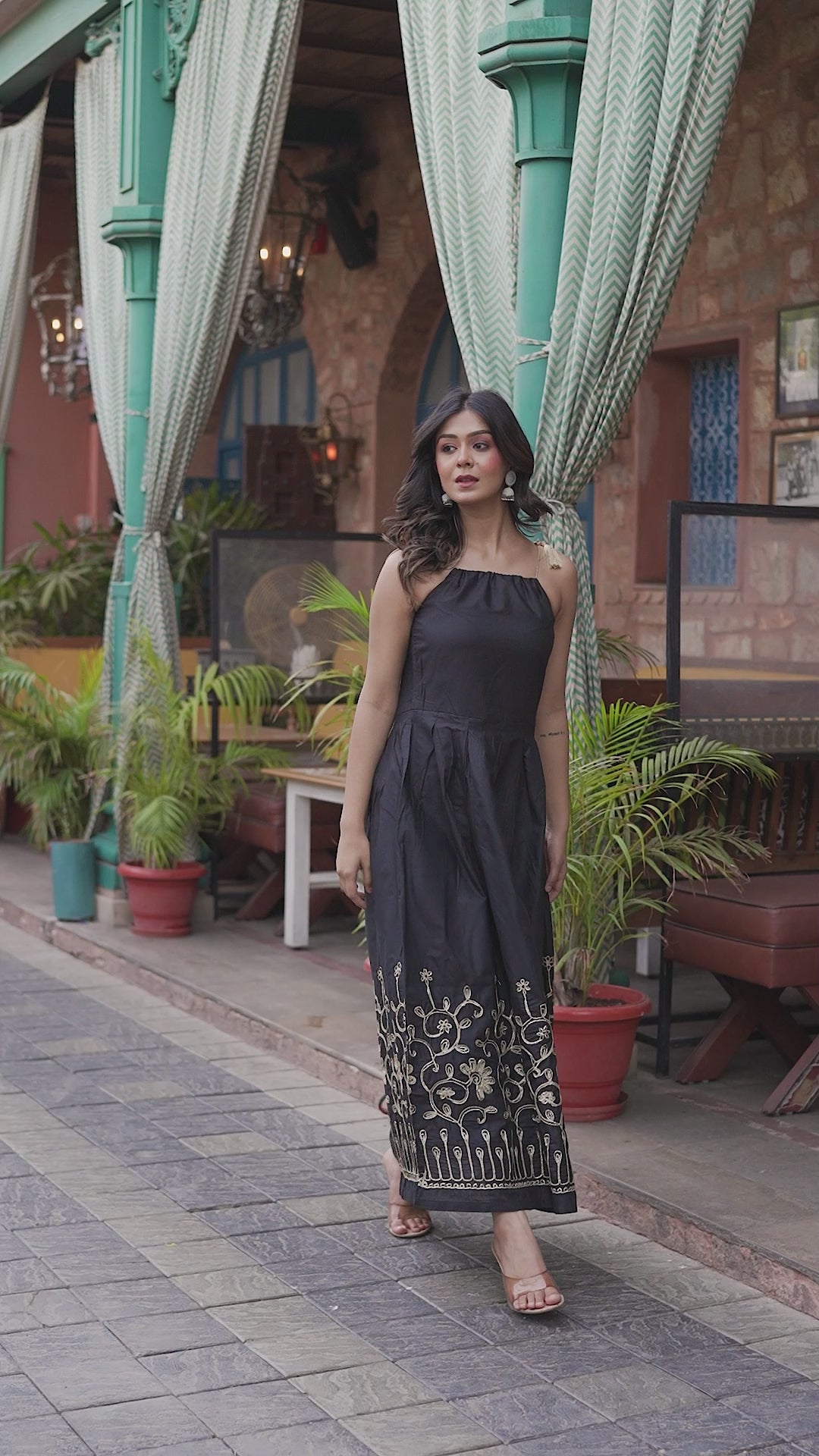 Black Gota Embroidered Maxi Dress