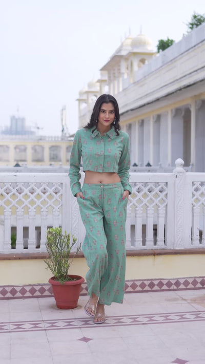 Green Crop Top Palazzo Co-Ord Set