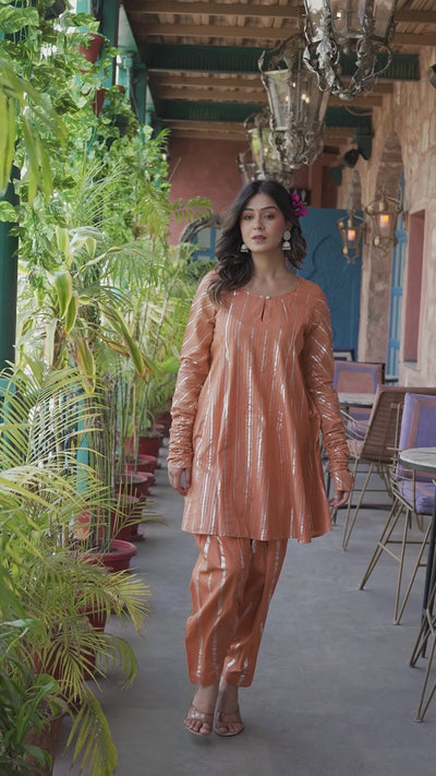 Orange Lurex pakistani Kurta Set