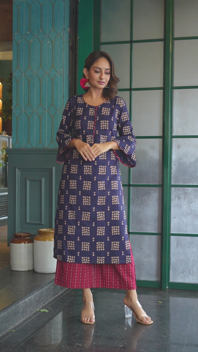 Navy Blue Kurta Palazzo Set