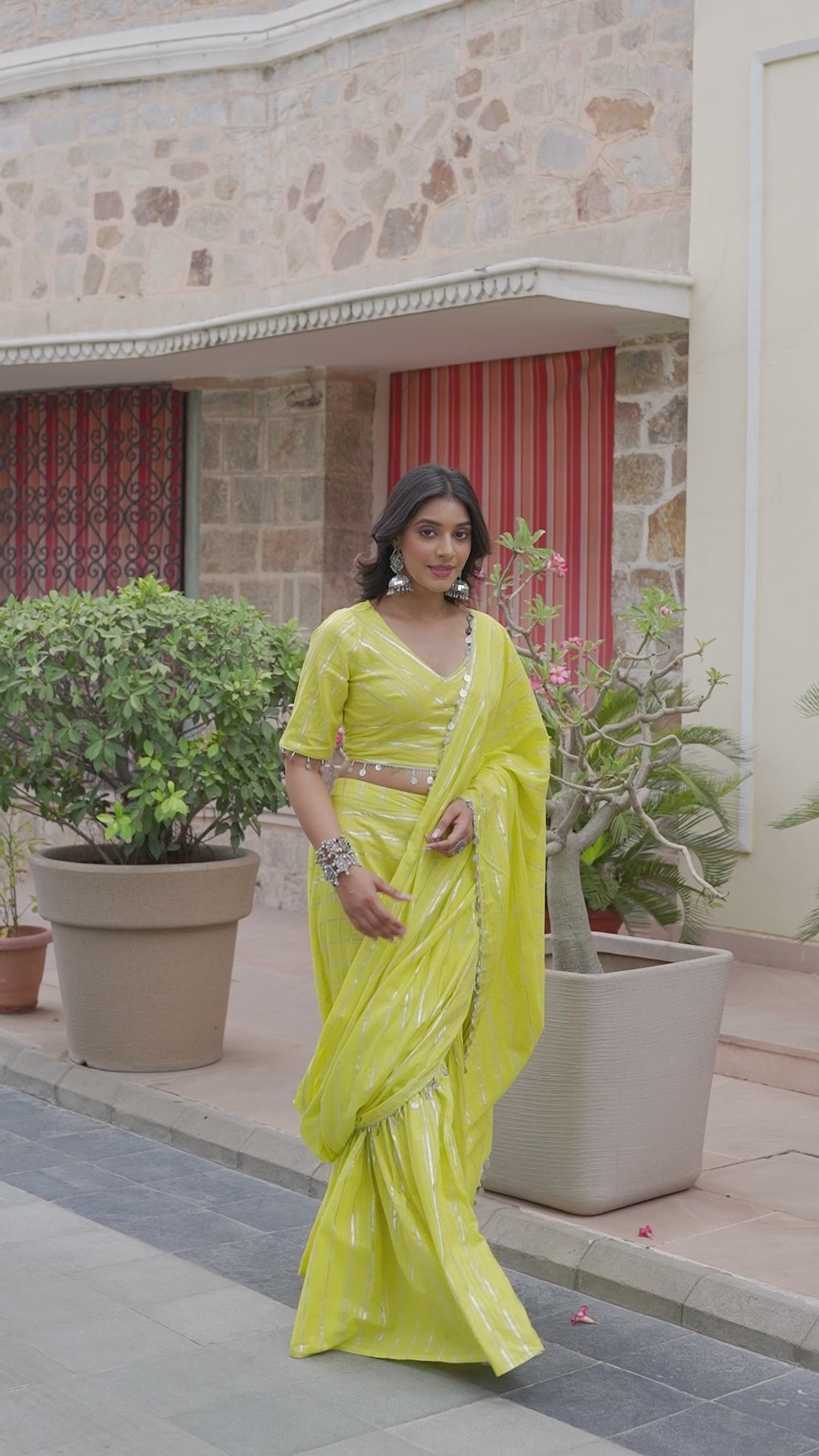 Lime Green Pre-Stitched Lehenga Saree