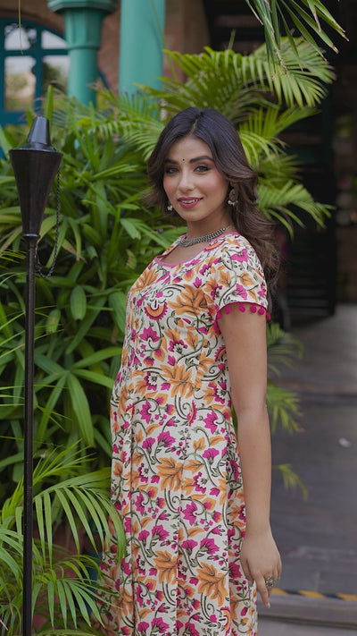 Cream Floral Print Maxi Dress