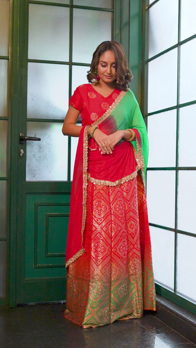 Red Jacquard Bridal Lehenga Choli