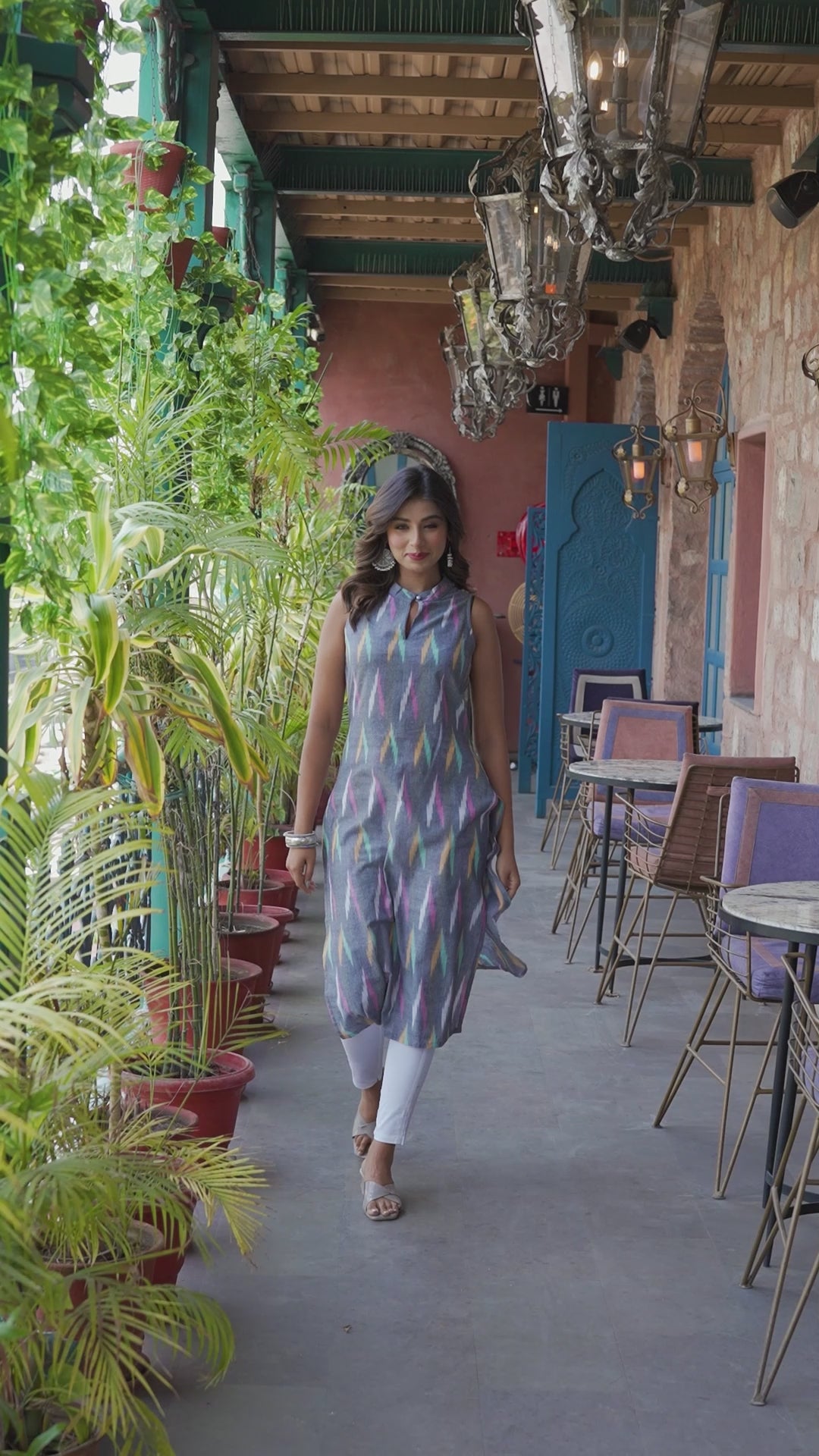 Grey Ikat Multicolored straight kurta