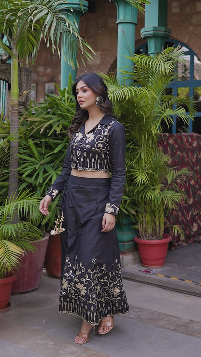 Black Gota Embroidered Pant Style Lehenga