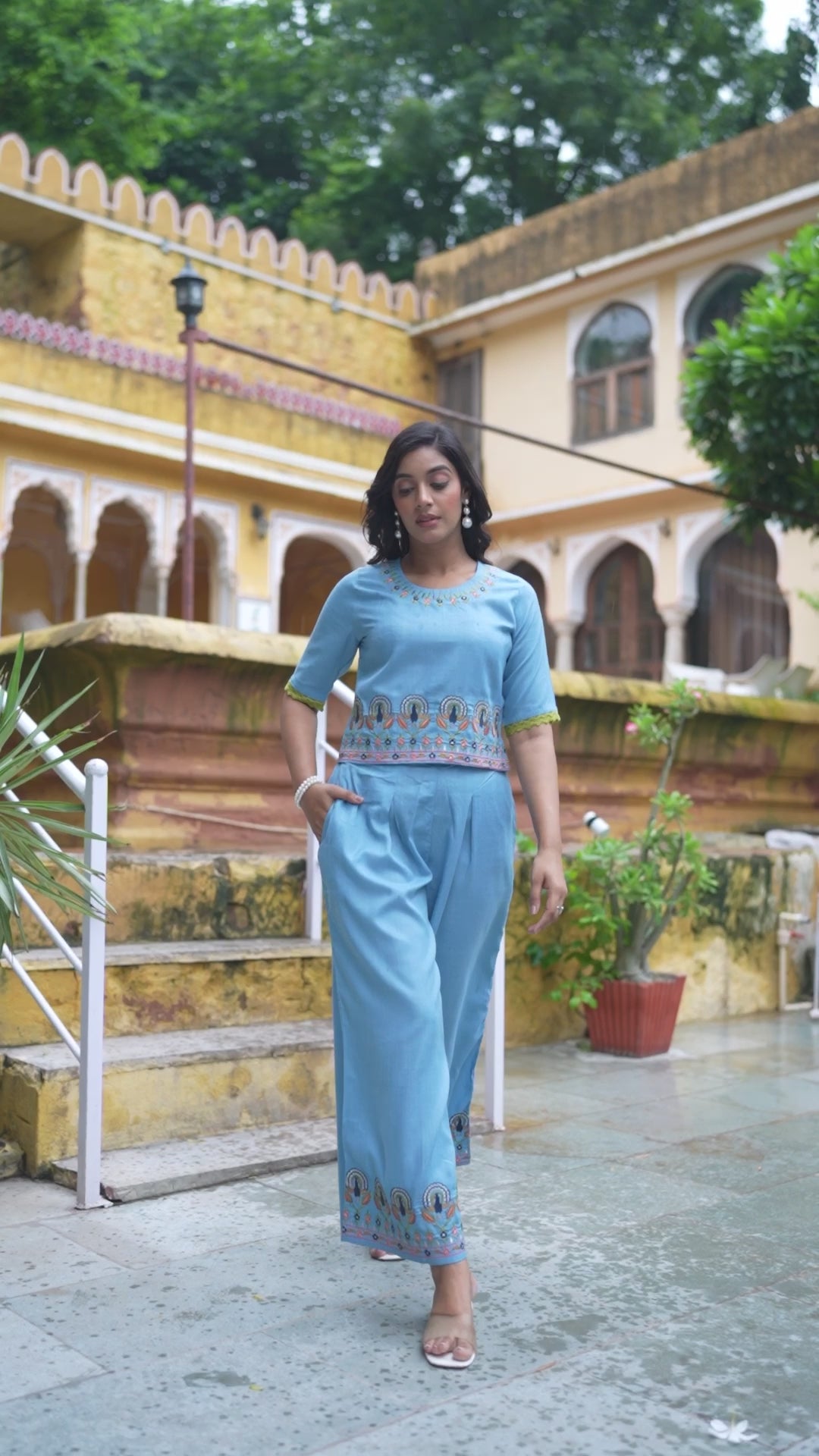 Blue Embroidered Co Ord Set