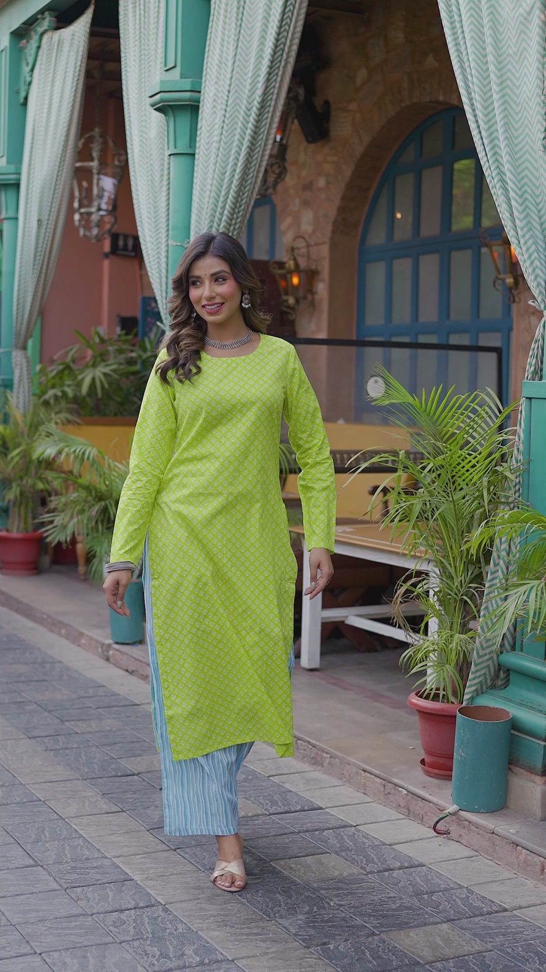 Lime Green kurta with Blue Palazzo