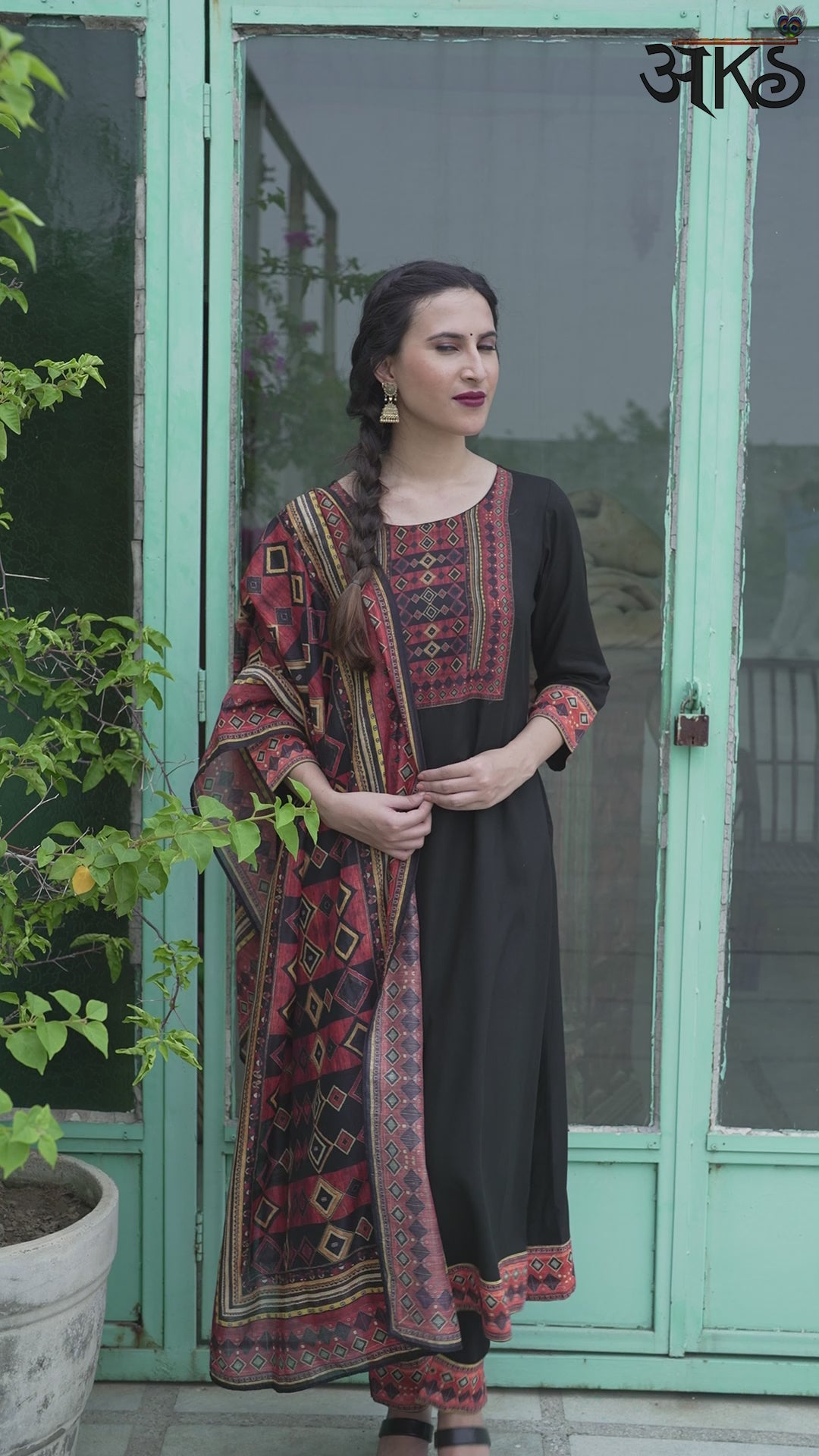 Black Printed Kurta Pant With Dupatta