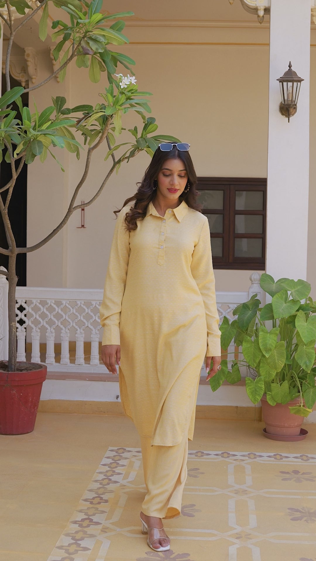 Yellow Pathani Kurta Palazzo Set