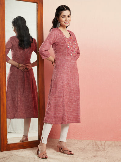 Mauve Embroidered Straight Kurta