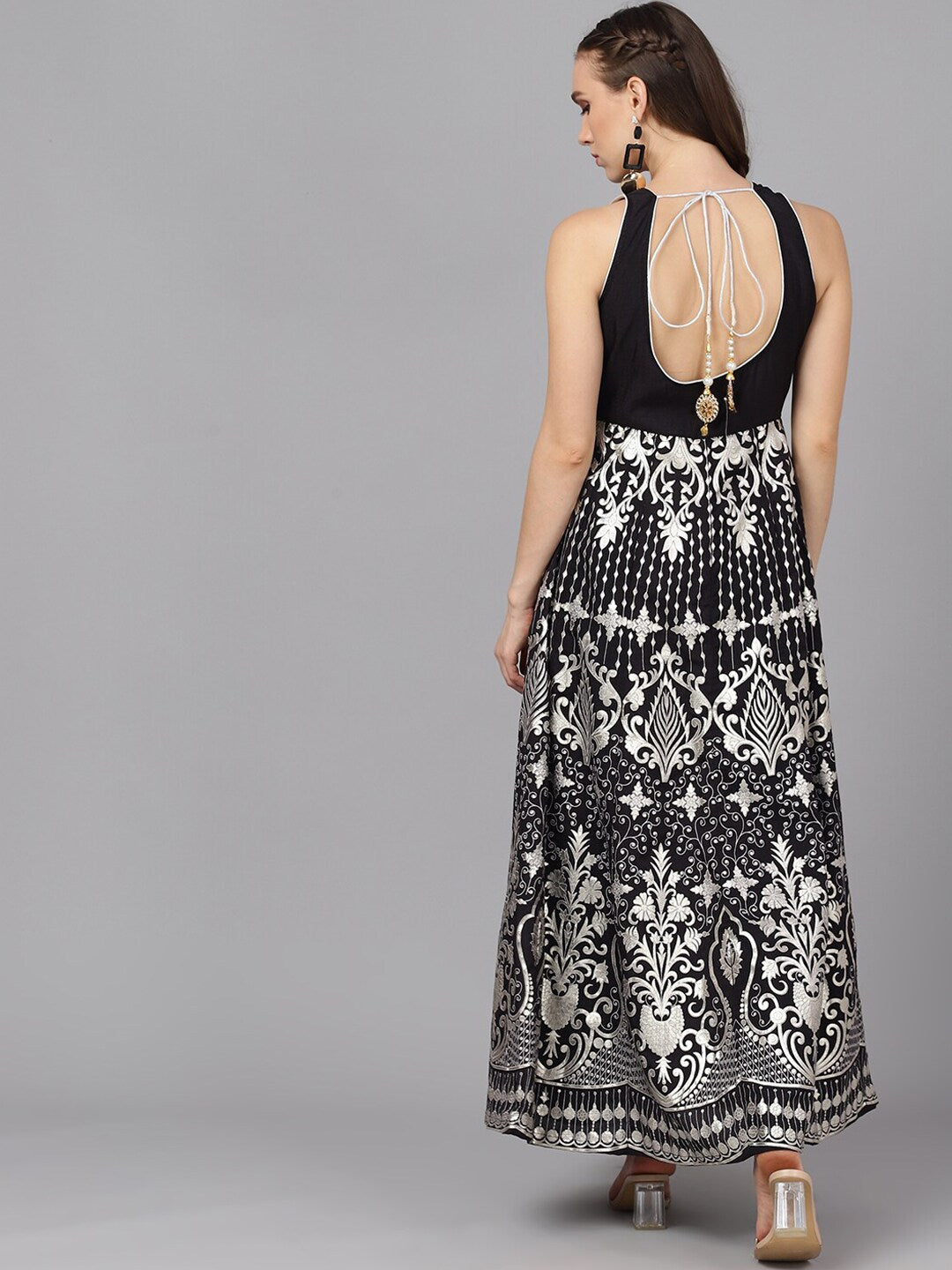 Black Printed Flared Maxi Dress