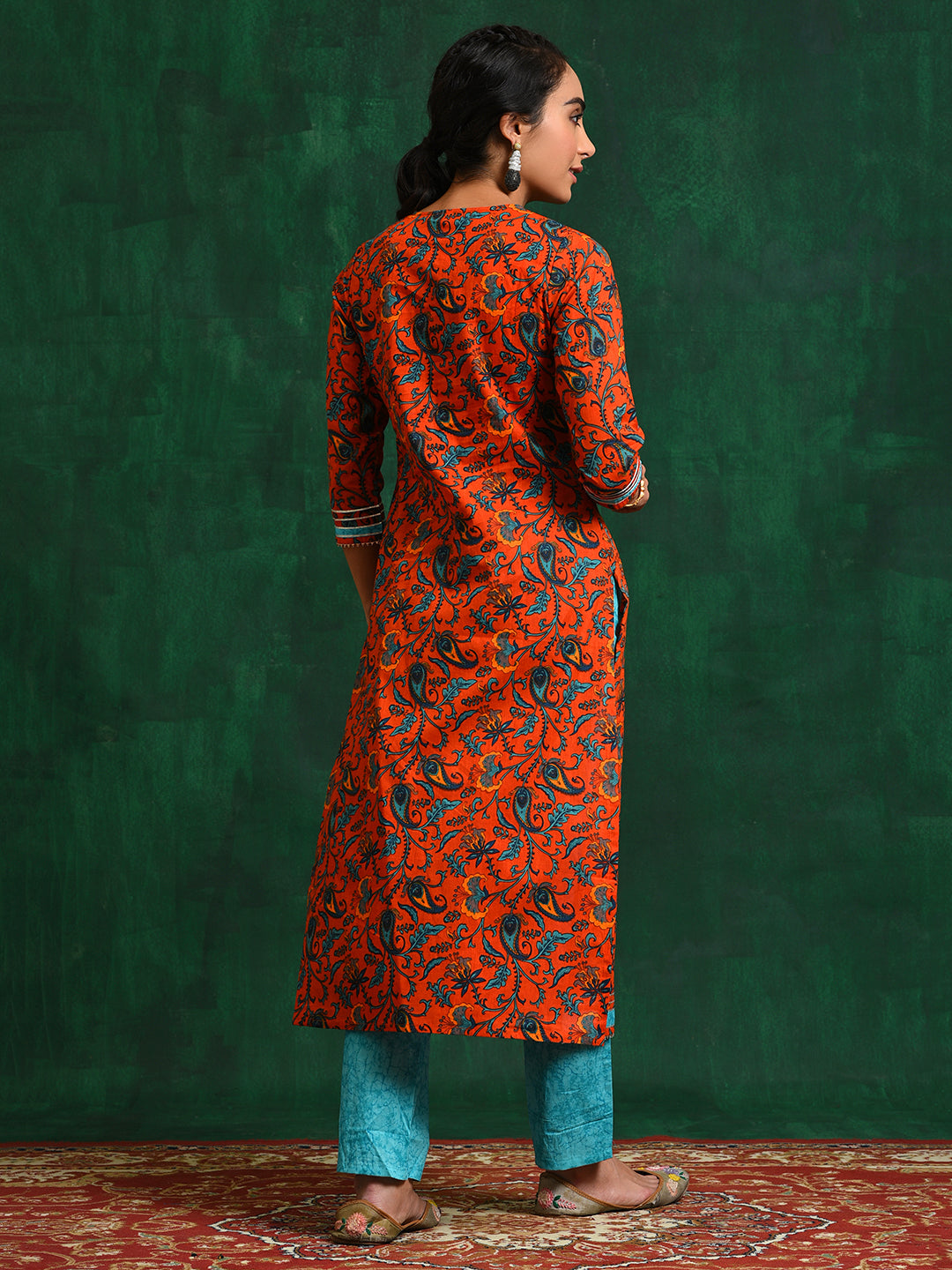 Red Floral Straight Kurta Set