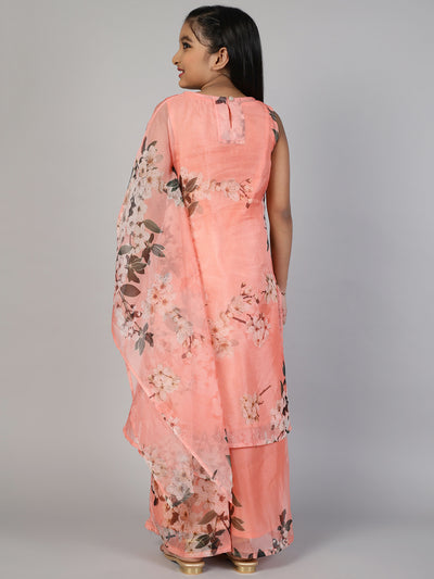 Peach Floral Printed Kurta With Palazzo