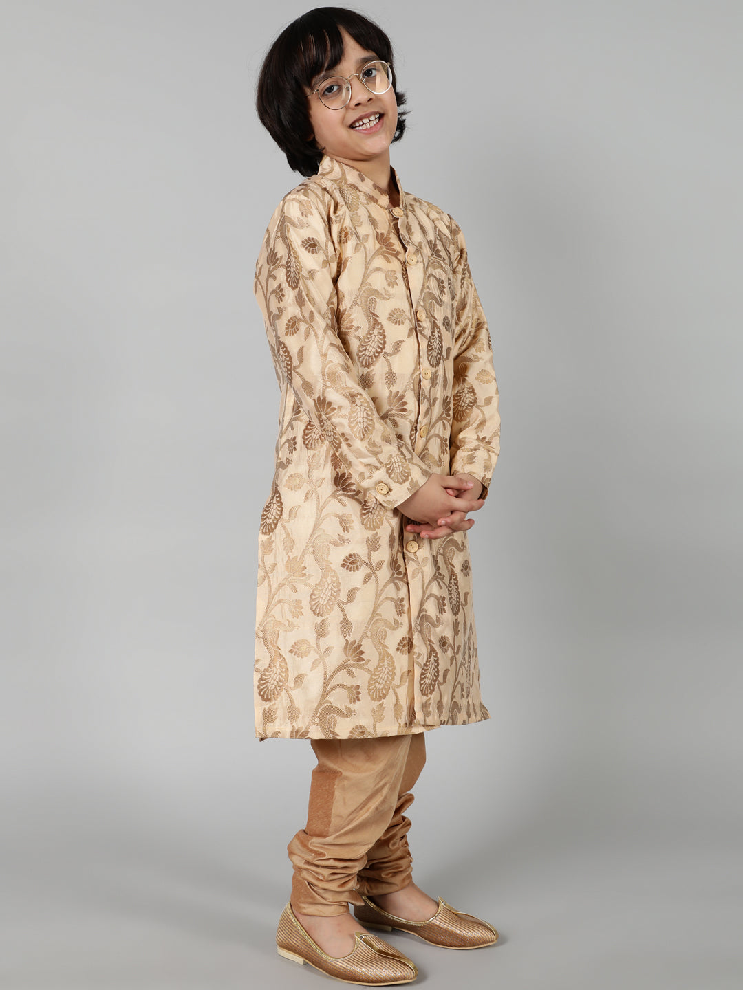 Beige Jacquard Sherwani Set