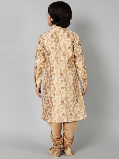 Beige Jacquard Sherwani Set