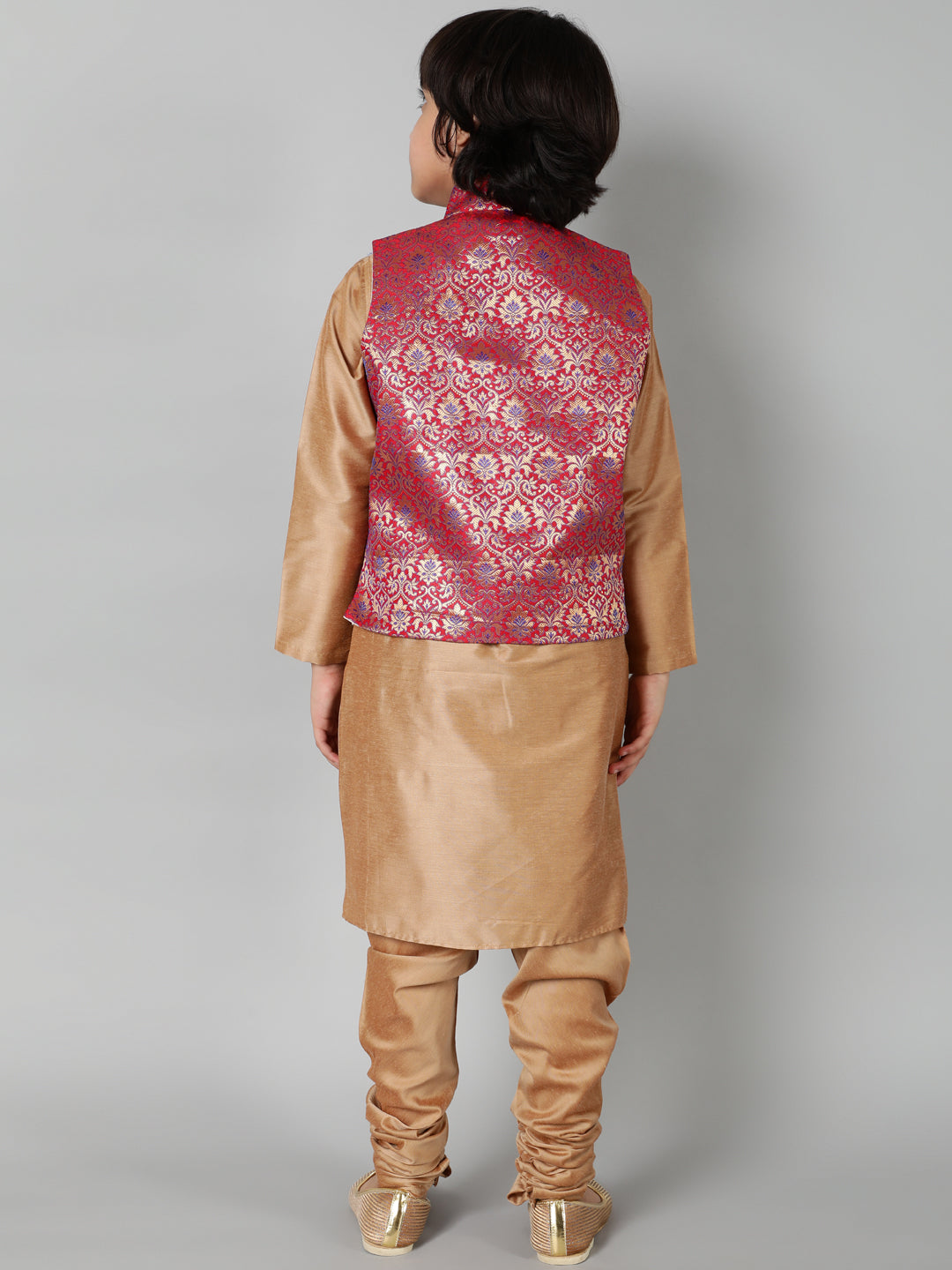 Gold Kurta Churidar With Brocade Jacket