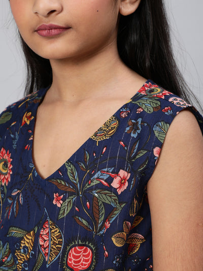 Navy Blue Floral Print Jumpsuit