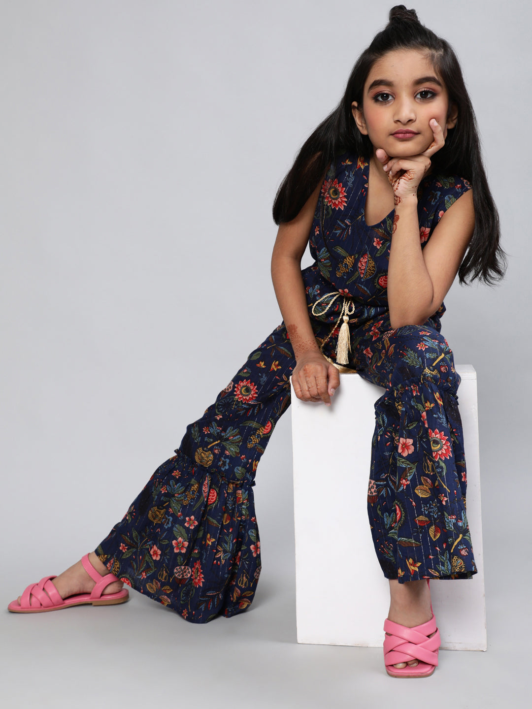 Navy Blue Floral Print Jumpsuit