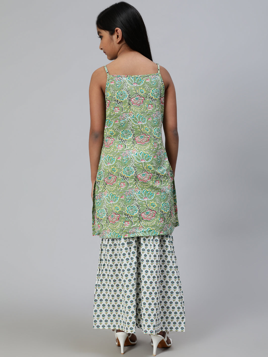 Green Floral Print Kurta With Sharara