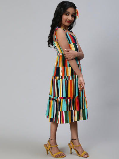 Multicolor Striped Tiered Dress