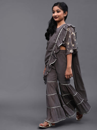 Grey Sharara Saree With Blouse