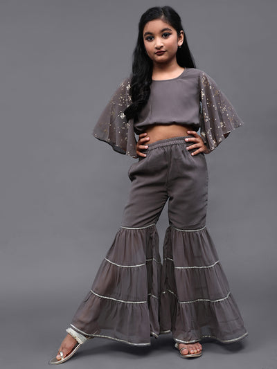 Grey Sharara Saree With Blouse