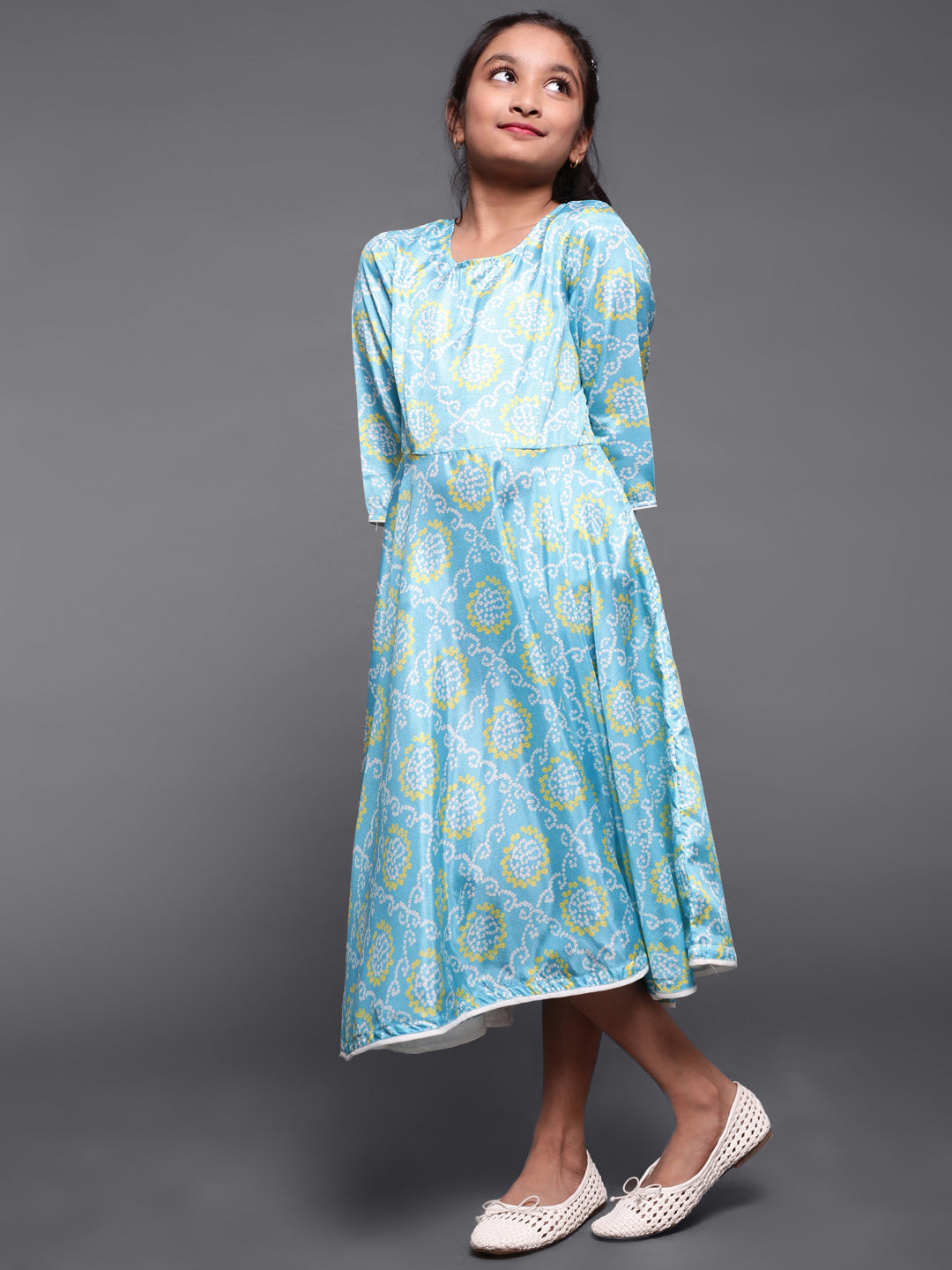 Mother Daughter Combo-Blue Bandhani Print Anarkali