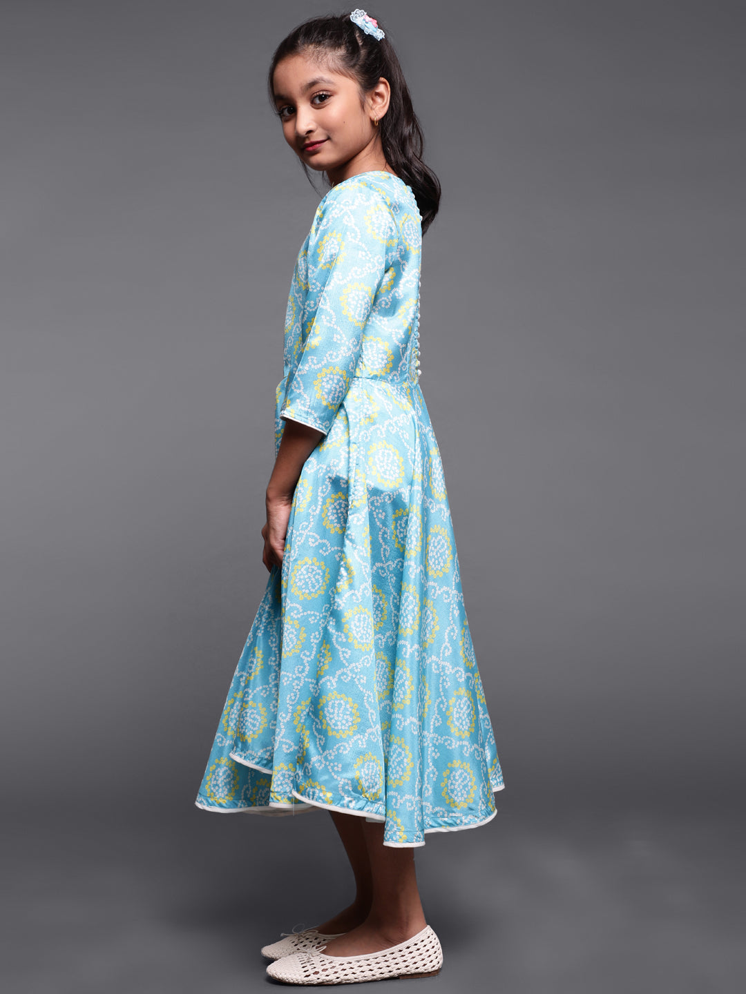 Mother Daughter Combo-Blue Bandhani Print Anarkali