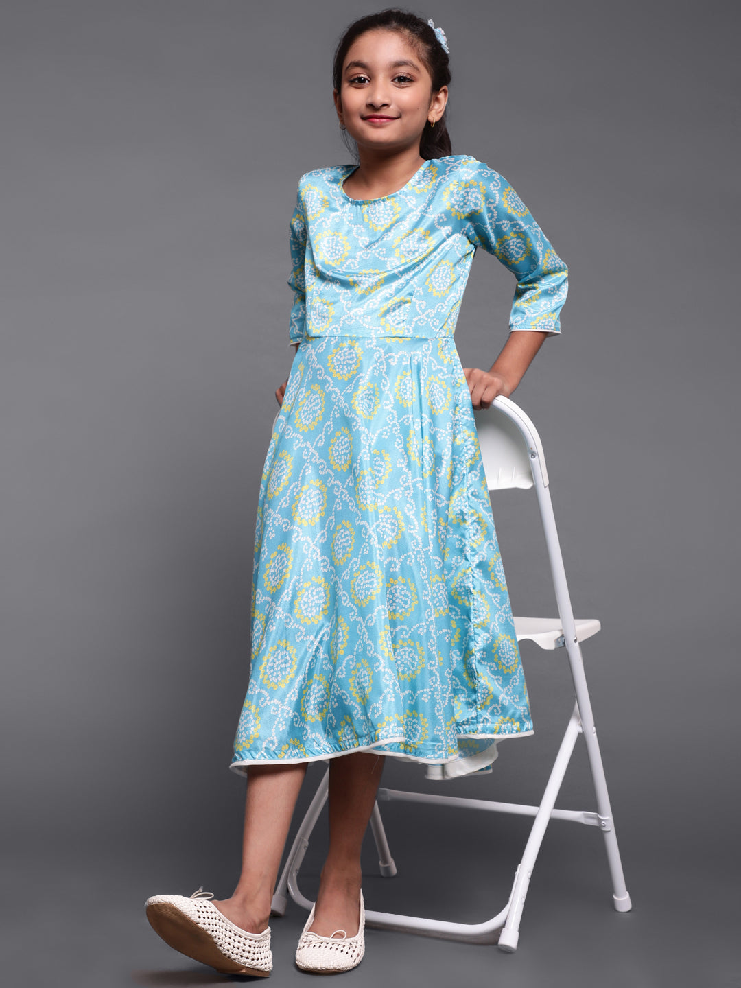 Mother Daughter Combo-Blue Bandhani Print Anarkali