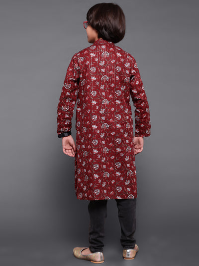 Maroon Floral Print Long Kurta