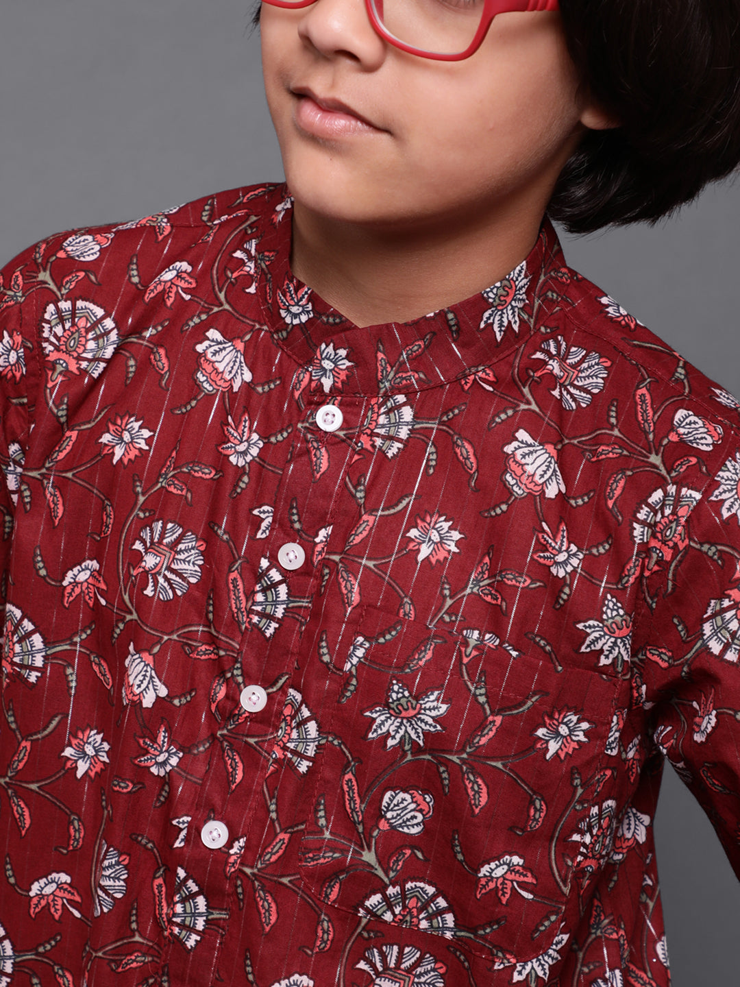 Maroon Floral Print Long Kurta