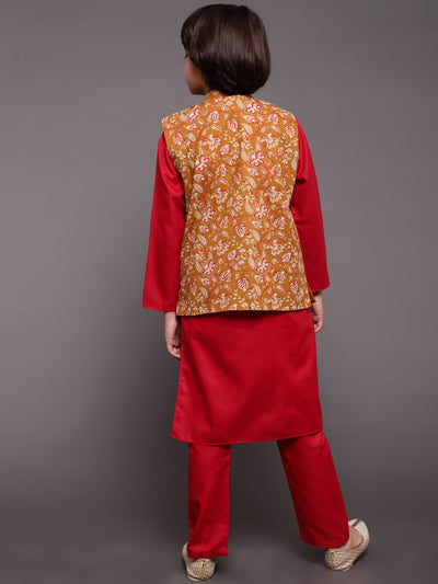 Red & Mustard Floral Print Sibling Combo