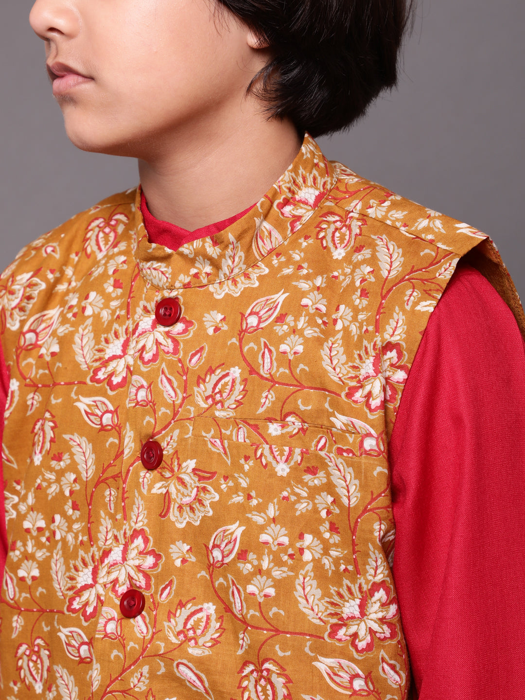 Red & Mustard Floral Print Sibling Combo