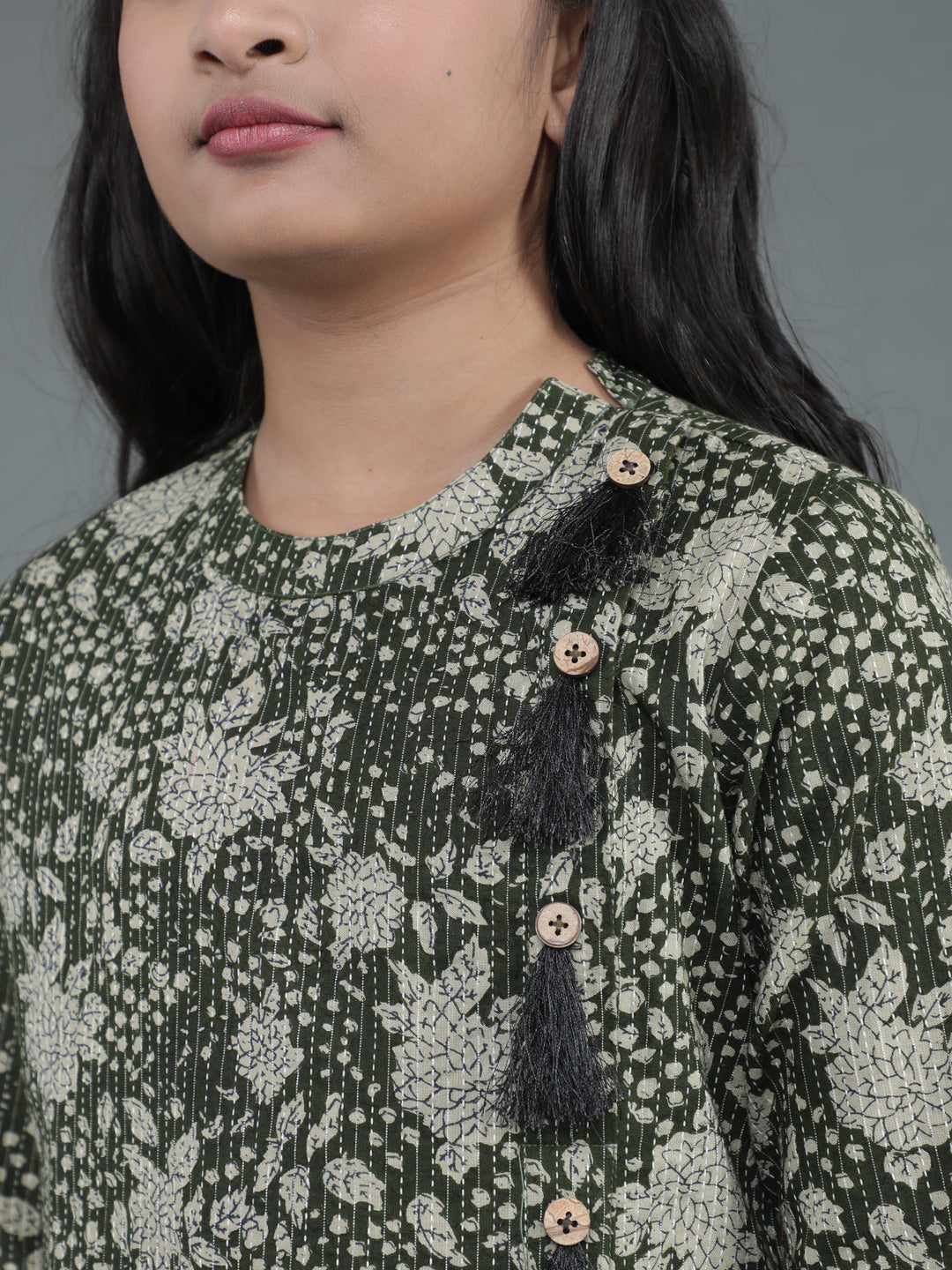 Green Kantha Work Sibling Combo