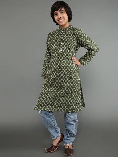 Green Kantha Work Sibling Combo