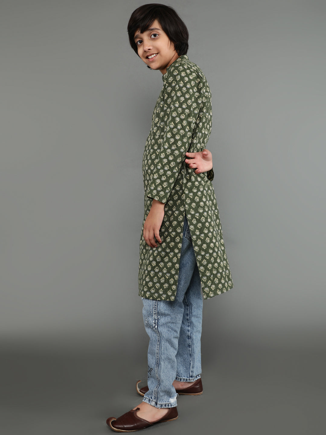 Green Kantha Work Sibling Combo