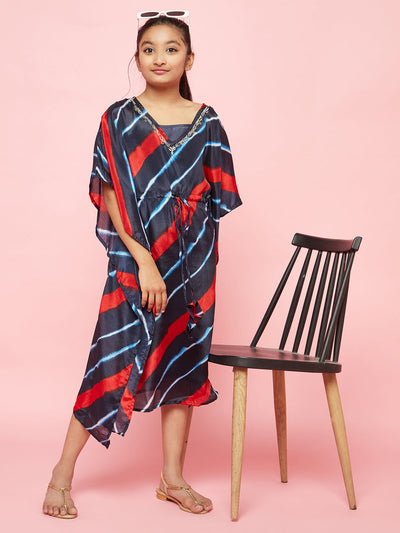 Indigo Leheriya Print Chinnon Kaftan Mother Daughter Combo