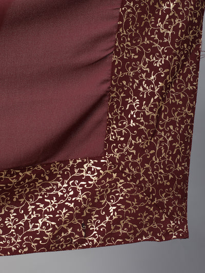 Burgundy Foil Printed Saree With Blouse