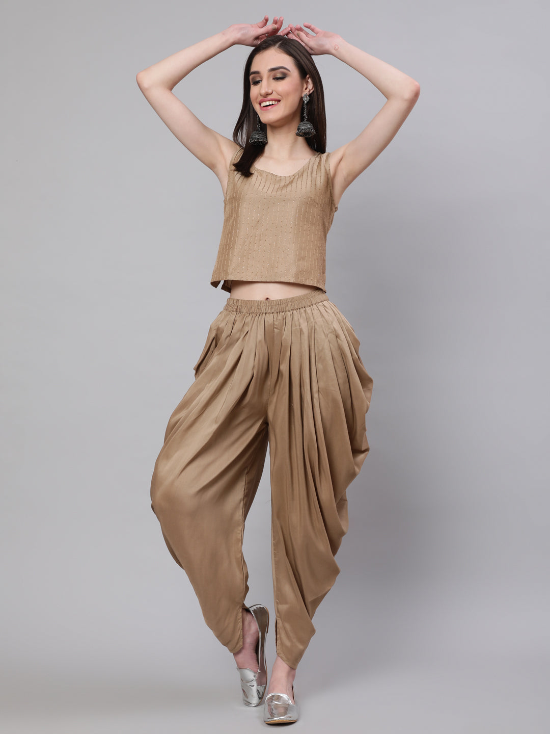 Beige Sequined Dhoti Co Ord Set Pant With Jacket