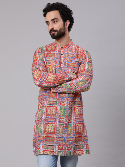 Red Green Geometric Print Kurta