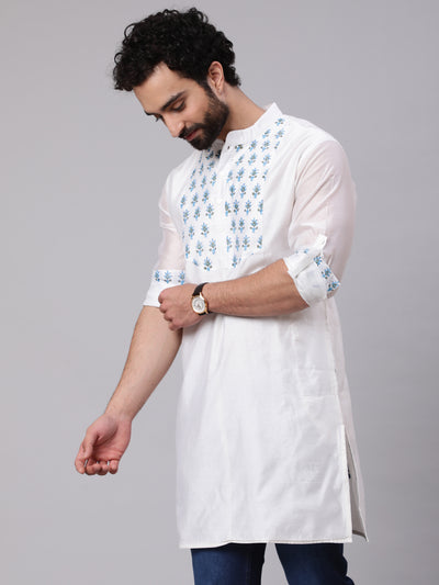 White & Blue Hand Block Print Kurta