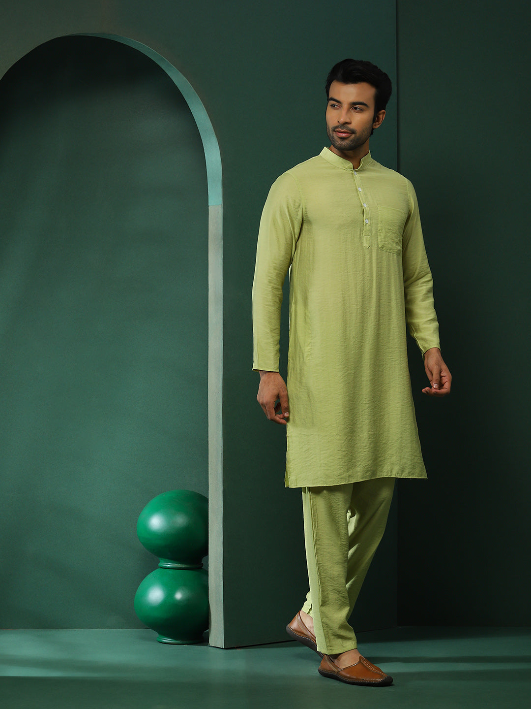 Green Ethnic Motifs Couple Combo Set