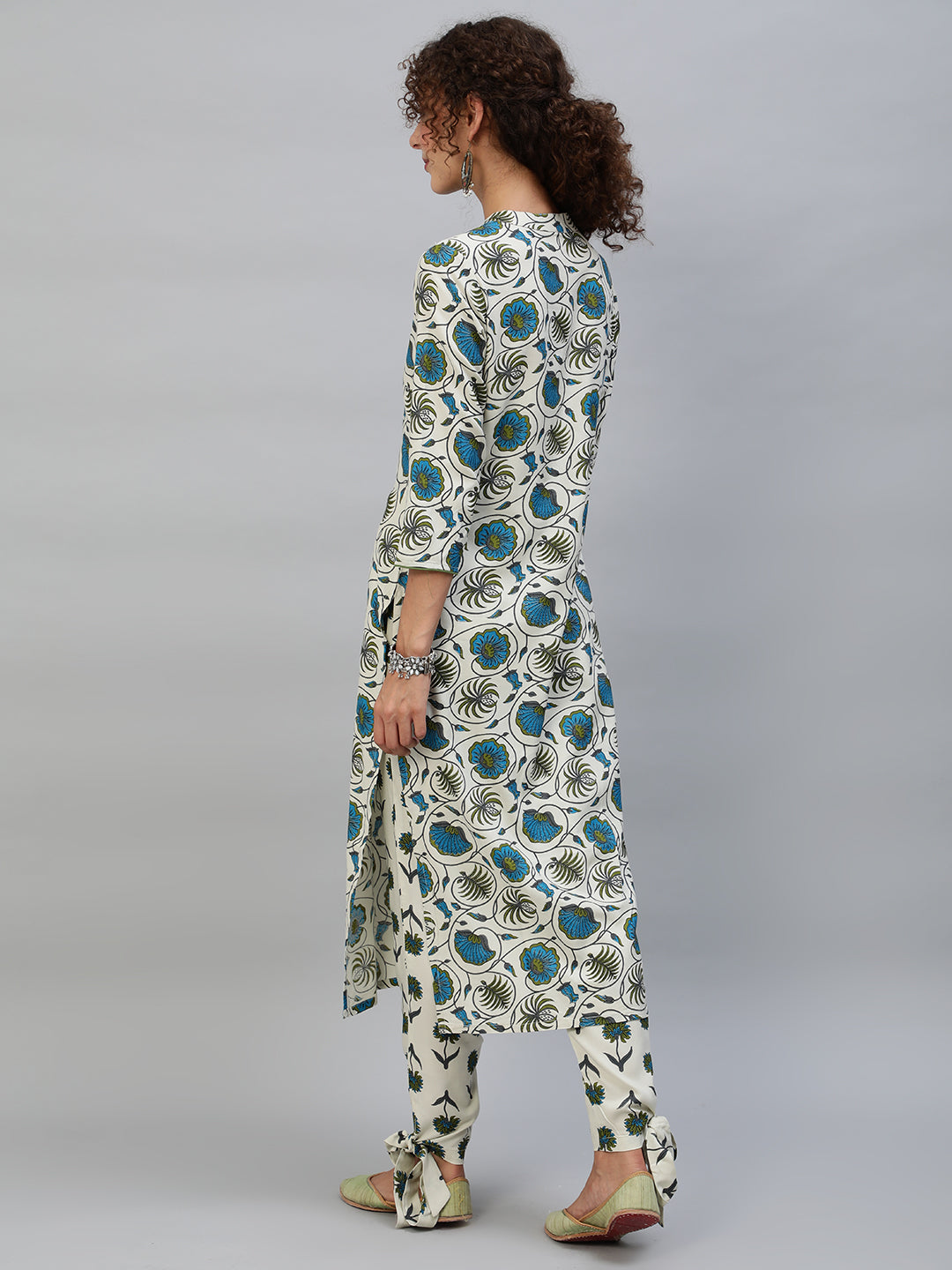 Cream Floral Print Kurta With Pant