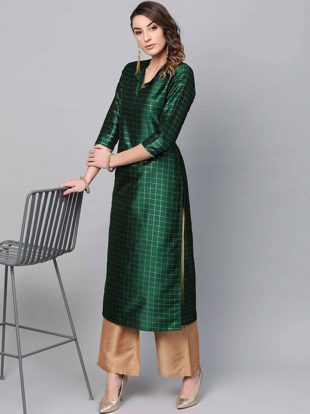 Green Checked Kurta