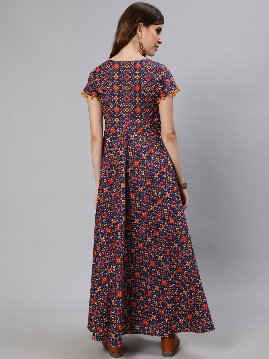 Blue Patola Print Flared Maxi Dress