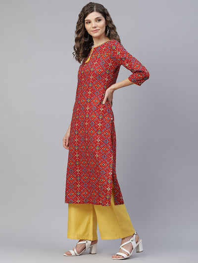 Red Patola Print Straight Kurta