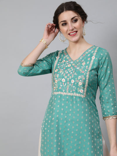 Green Embroidered Kurta