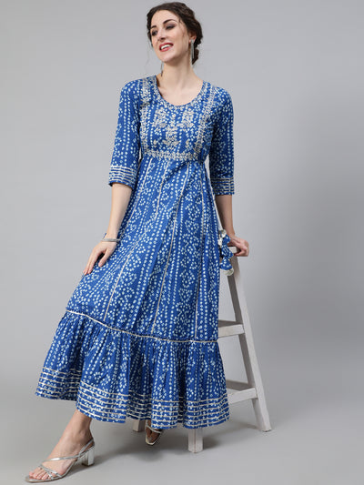 Blue Bandhani Print Maxi Dress