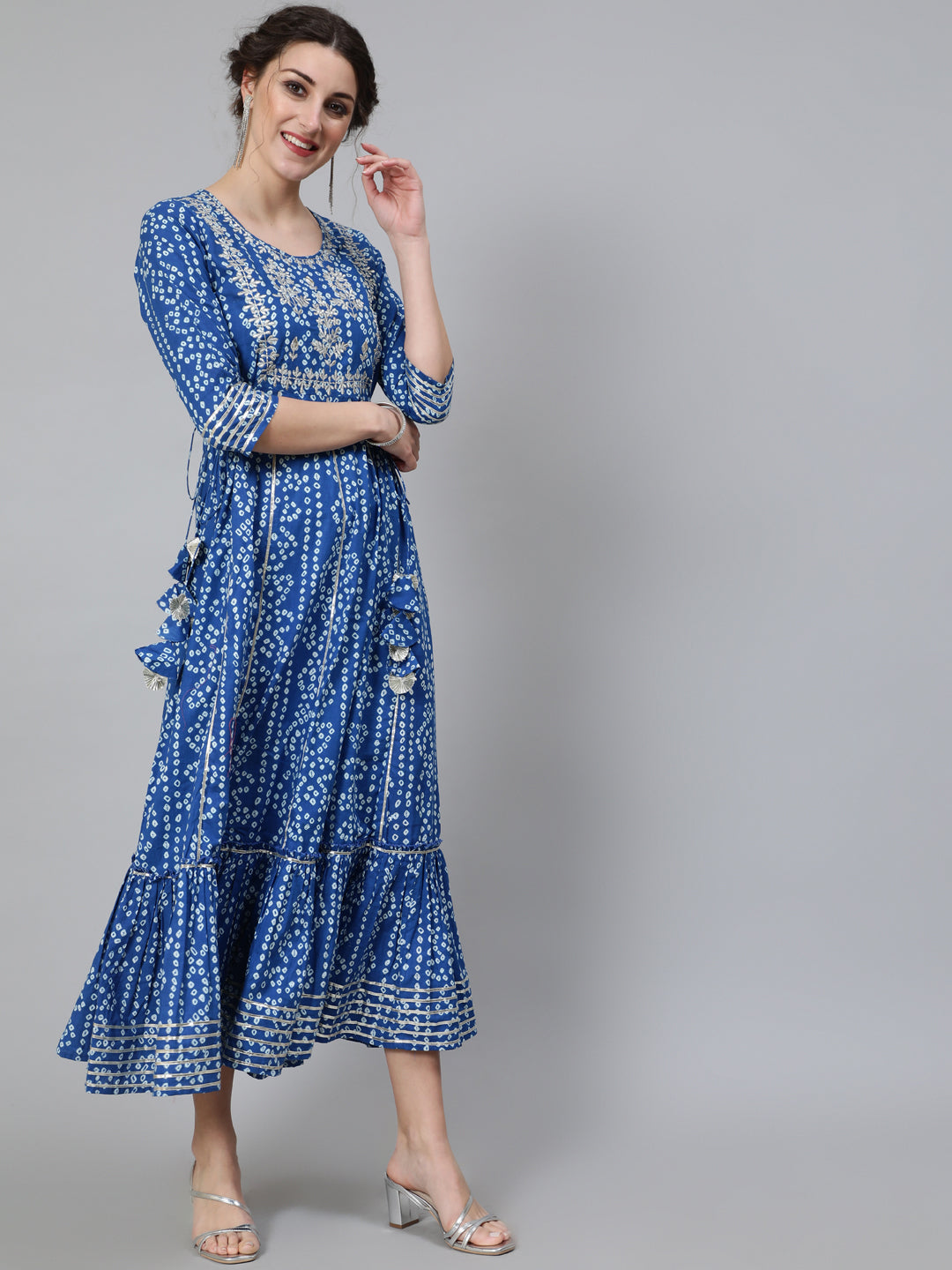 Blue Bandhani Print Maxi Dress