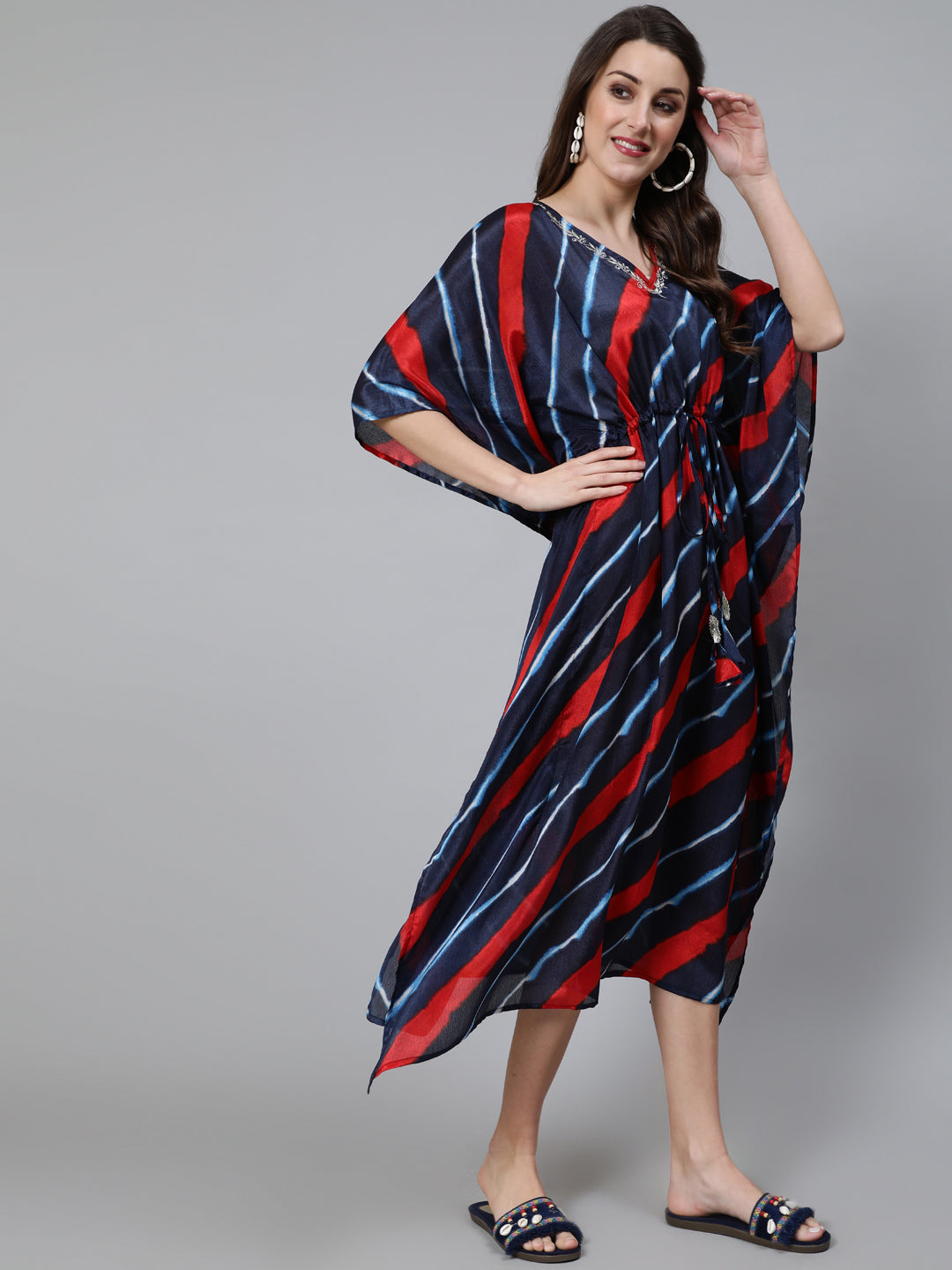 Indigo Leheriya Print Chinnon Kaftan Mother Daughter Combo